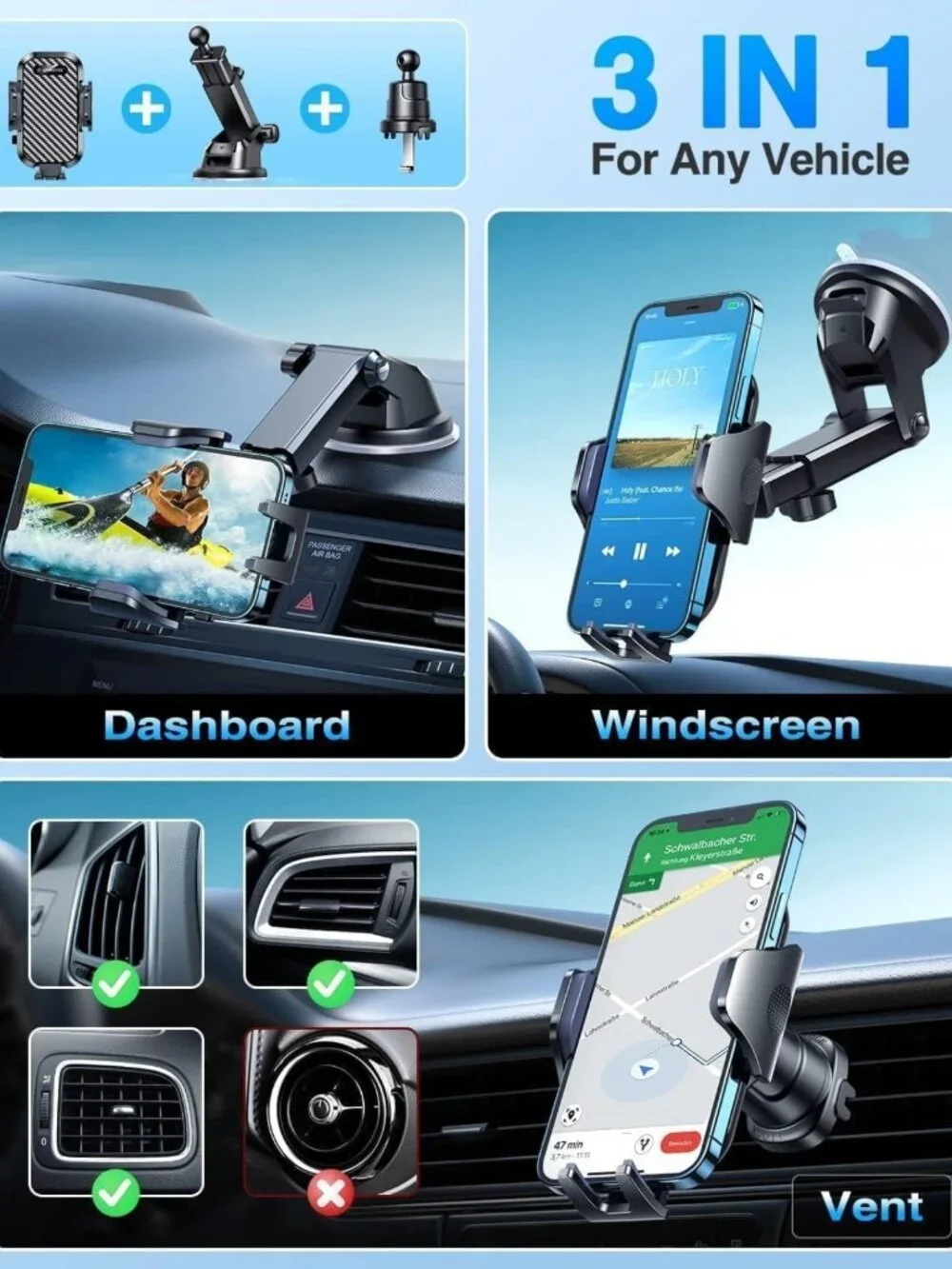 Ultimate Military-Grade Car Phone Holder - Strong Suction & Clip Mount for
